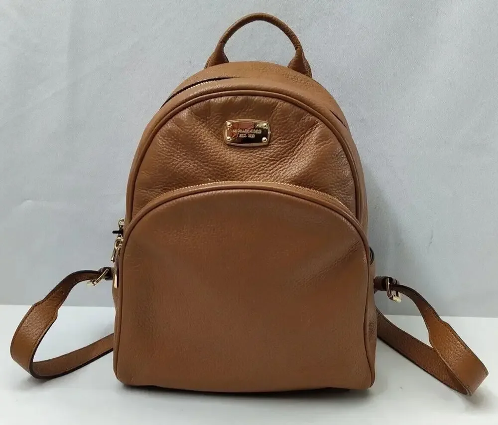 Michael Kors Tan Brown Pebbled Leather Pocket Zip Around Backpack